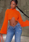 Autumn And Winter Sweater Solid Color Women Casual Long Sleeve Round Neck Classic Tight Fitting Irregular Crop Mid-Waist Women's Clothing