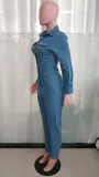 Slim Fit Long Sleeve Tiny Foot Washed Denim Jumpsuit