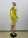 Women's Autumn And Winter Yellow Slim Dress
