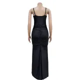 Fashion Women's Solid Color Mesh Sleeveless Slit Strap Dress