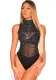Sexy Black See-Through Rhinestone High Neck Sleeveless Bodysuit