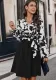 Women's Print V-Neck Long Sleeve Belt Casual Dress