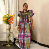 African Plus Size Women Printed Embroidered Embroidered Dress
