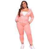Plus Size Women Fall/Winter Solid Velvet Casual Top and Pant Two-piece Set