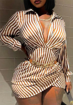 Plus Size Women Sexy Striped Shirt Dress