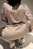 Plus Size Women Sexy Striped Shirt Dress
