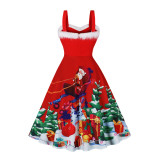 Christmas Women Lace-Up Furry Off Shoulder Slip Dress