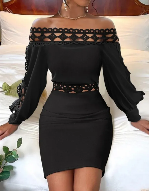 Women autumn and winter v-neck lace long-sleeved Bodycon dress