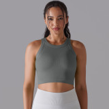 Women Seamless Knitting Solid Rib Yoga Wear Sports Sleeveless Fitness Tank Top