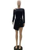 Women's Autumn And Winter High Waist Button Irregular A-Line Short Skirt