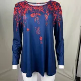 Autumn And Winter Long Sleeve Round Neck Loose Women's Printed Long Sleeve T-Shirt Top