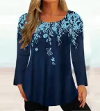 Autumn And Winter Long Sleeve Round Neck Loose Women's Printed Long Sleeve T-Shirt Top