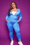 Plus Size Women Fall/Winter Solid Velvet Casual Top and Pant Two-piece Set