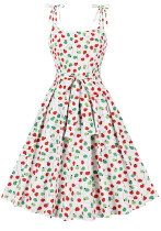 Women polka dot geometric print sweet bow suspender dress
