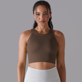 Women Seamless Knitting Solid Rib Yoga Wear Sports Sleeveless Fitness Tank Top