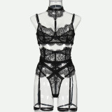 Women lace hollow body shaping See-Through Halter Neck sexy lingerie Set