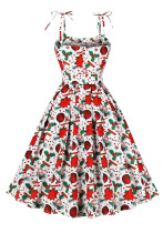 Women Christmas Sleeveless Lace-Up High Waist Dress