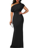 Plus Size Women Solid Off Shoulder Bodycon Maxi Skirt