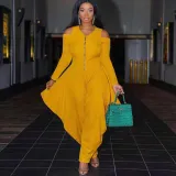 Women's Solid Color Cutout Long Sleeve Fashionable Loose Jumpsuit