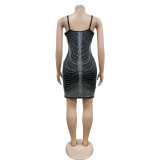 Fashionable Women's Solid Color Mesh Beaded Straps Tassels Bodycon Dress