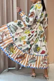Autumn Single-Breasted Graffiti Print Belt Long Sleeve Casual Shirt Dress