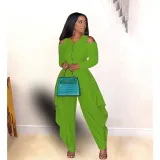 Women's Solid Color Cutout Long Sleeve Fashionable Loose Jumpsuit