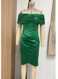 Summer Fashion Sexy Dress Solid Color Off Shoulder Knot Bodycon Dress