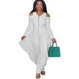 Women's Solid Color Cutout Long Sleeve Fashionable Loose Jumpsuit