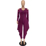 Women's Solid Color Cutout Long Sleeve Fashionable Loose Jumpsuit