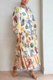 Autumn Single-Breasted Graffiti Print Belt Long Sleeve Casual Shirt Dress
