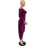 Women's Solid Color Cutout Long Sleeve Fashionable Loose Jumpsuit