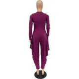Women's Solid Color Cutout Long Sleeve Fashionable Loose Jumpsuit
