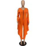 Women's Solid Color Cutout Long Sleeve Fashionable Loose Jumpsuit