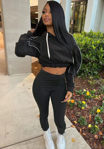 Women's Fashion Solid Casual Sports Hoodies Pants Set Two Piece Tracksuit