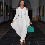 Women's Solid Color Cutout Long Sleeve Fashionable Loose Jumpsuit