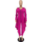 Women's Solid Color Cutout Long Sleeve Fashionable Loose Jumpsuit