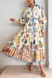 Autumn Single-Breasted Graffiti Print Belt Long Sleeve Casual Shirt Dress