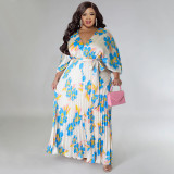 Plus Size Women's Autumn And Winter Sweet Style Loose Pleated Long Dress