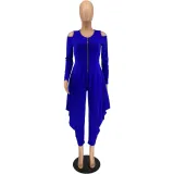 Women's Solid Color Cutout Long Sleeve Fashionable Loose Jumpsuit