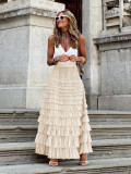 Autumn Women's Solid Color Chic Elegant High Waist A-Line Puff Mesh Long Skirt