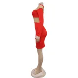 Fashion Women's Solid Color Long Sleeve Round Neck Mesh Patchwork Bodycon Dress