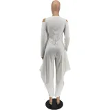 Women's Solid Color Cutout Long Sleeve Fashionable Loose Jumpsuit