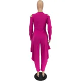 Women's Solid Color Cutout Long Sleeve Fashionable Loose Jumpsuit