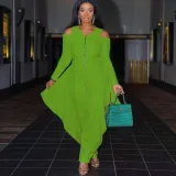Women's Solid Color Cutout Long Sleeve Fashionable Loose Jumpsuit