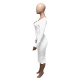 V-Neck Off-Shoulder Ribbed Slim Sexy Dress