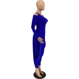 Women's Solid Color Cutout Long Sleeve Fashionable Loose Jumpsuit