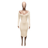V-Neck Off-Shoulder Ribbed Slim Sexy Dress
