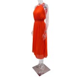 Spring And Summer Solid Color Sleeveless Chiffon Chic Lady Pleated Slim Waist Dress