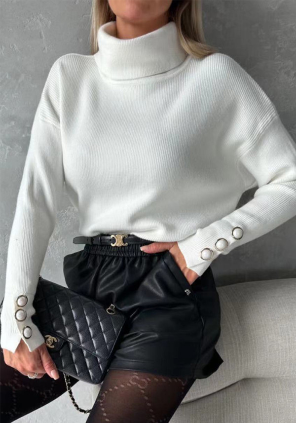 Women Turtleneck Autumn and Winter Solid knitting Top