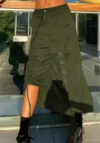 Women's Drawstring Side Pleated Irregular Casual Skirt